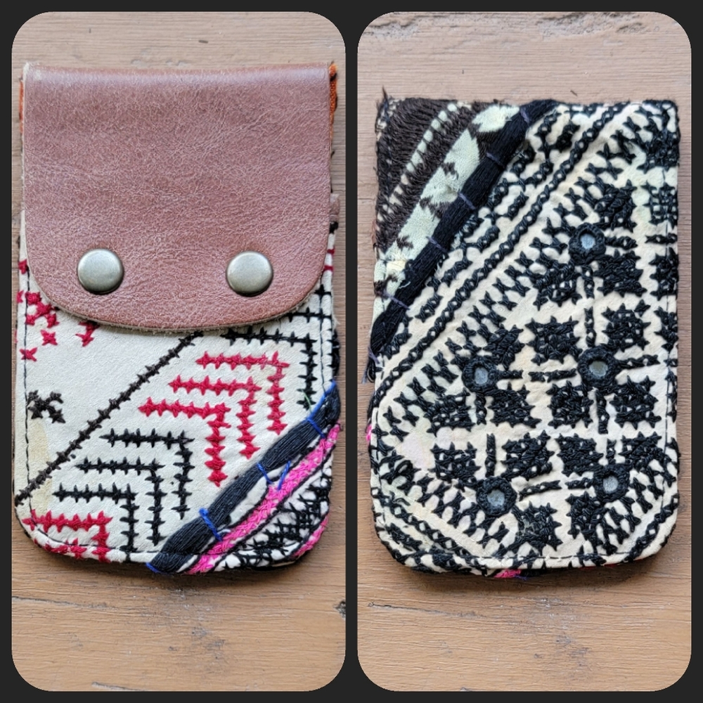 🍳🧠 Free People Boho Embroidered Repurposed vtg banjara hippie Wallet card case